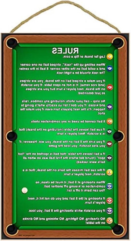 Biljart Regels Bord - Pooltafel Regels - Speelkamer Decoratie - Gemaakt in VS - 10 x 16 inch - Bruin