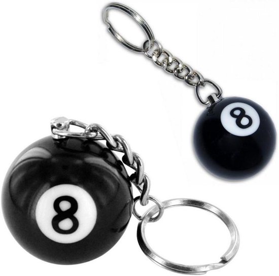 Biljart Sleutelhanger - Poolbal Sleutelhanger - Sleutels Organiseren - Nummer 8 Bal - Standaard Maat - Zwart