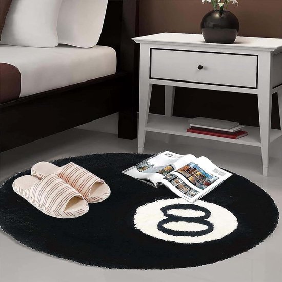 Biljart Tapijt - 8 Bal Vloerkleed - Woonkamer Decoratie - Simuleert 8-bal - 120 x 120 cm - Zwart