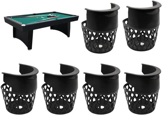 Biljart Tassen Set - Pool Zakken - Tafel Reparatie - Robuust PVC Ontwerp - 6 Delig - Zwart