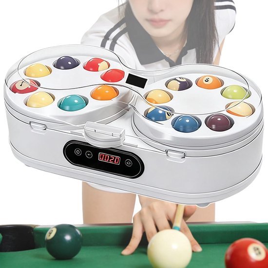 Biljartbal Reiniger - Poolbal Poetsmachine - Snel Ballen Glanzen - Dubbele Roterende Schijven - 16 of 22 Ballen - Wit