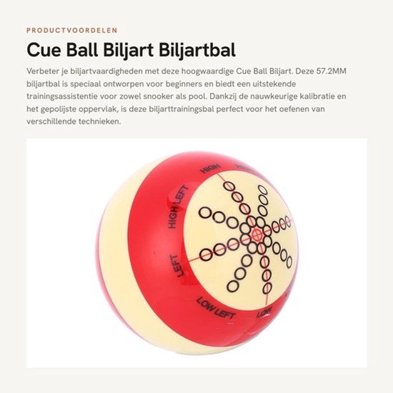 Biljartbal Trainingsassistent - 57.2MM - Gekalibreerd - Gepolijst - Oefenpunten - Lichtgewicht - Verbeter uw biljartvaardigheden - Trainingsbal