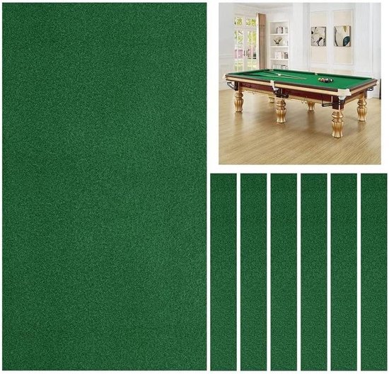 Biljartdoek voor 2,4 m biljarttafel met vilten bescherming en 6 stoffen stroken voor clubs en bars