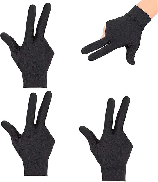 Biljarthandschoenen 3 vingers - zwart - professioneel - optimale grip voor snooker en pool - ShopVlot