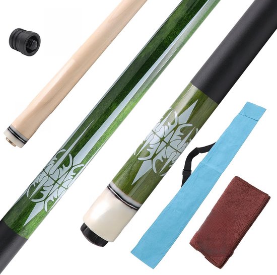Biljartkeu 147 cm, 21 ounce kant en 13 mm punt, biljartkeu met Ierse wikkeling, verpakt in een tas voor blauw-bruine keus