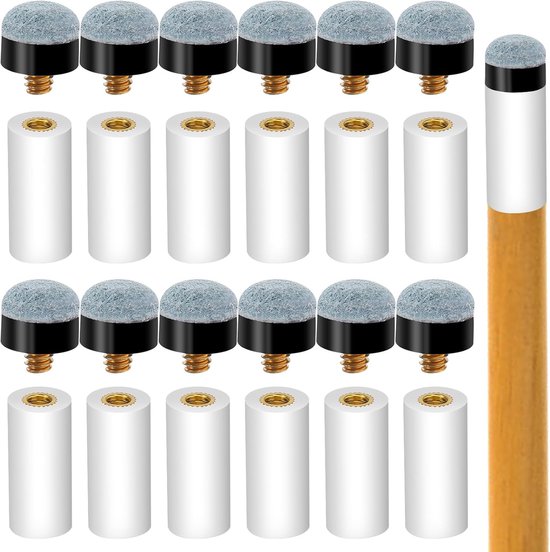 Biljartkeu accessoires 13 mm - set van 12 vervangpunten - witte rubberen klemmen - voor snooker en biljart - ShopVlot