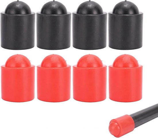 biljartkeu-beschermkappen set van 8 - rubber - 4 zwart + 4 rood - bescherm je biljartkeu - SnelShoppen