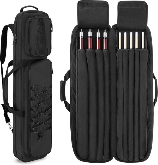 Biljartkeu Etui 85 cm - Zwarte Pool Biljart Tas voor 4 Onderstukken en 6 Schachten met Accessoirevakken en Schouderriem