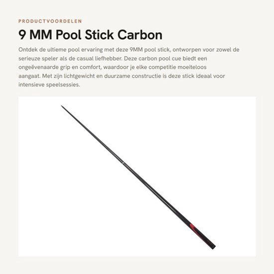 Biljartkeu Hoogwaardige Carbon - 9 MM Keu - Lichtgewicht - Draagbaar - Duurzaam - Prestatie Grip Technologie - Pool Cue