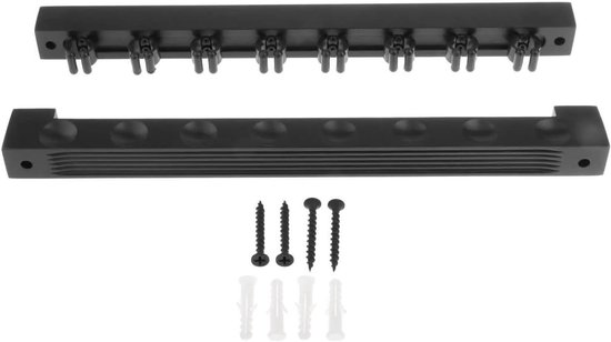 Biljartkeu Houder - Keu Rek - Speelkamer Organiseren - 8 Clips - 40.5 cm Lengte - Zwart