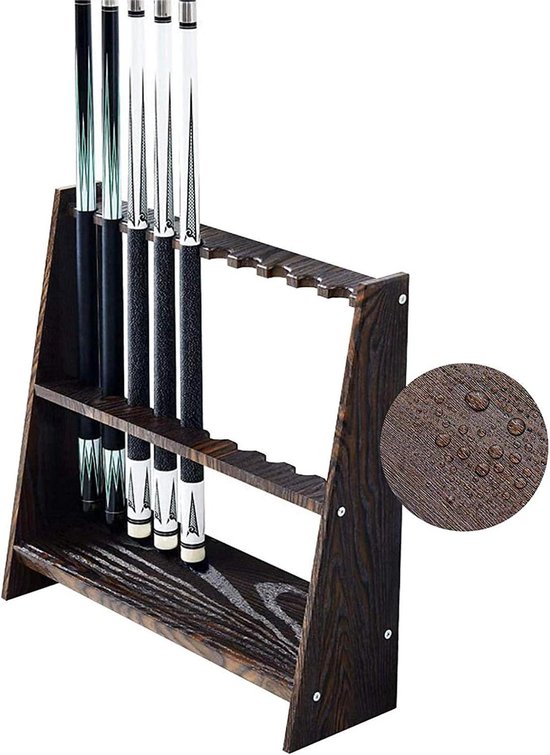 Biljartkeu Houder - Stokken Rek Organizer - Biljart Accessoires Opbergen - Houten Vloerrek - 10 Keu Capaciteit - Bruin