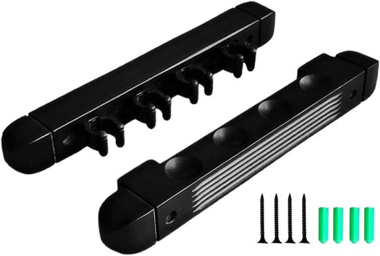 Biljartkeu Houder - Wandrek Keuen - Biljartkamer Opbergen - Stevige Houten Constructie - 4 Keu Clips - Zwart