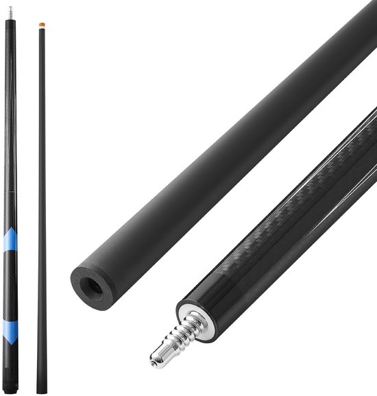 Biljartkeu - Koolstofvezel Poolkeu - 147,3 cm - 538 g - Geperste Bakelieten Tip - ABS Verbindingsring - Geschikt voor Pool & 9-Ball