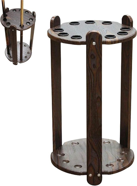 Biljartkeu Opbergrek - Poolstok Houder - Biljart Accessoires Organiseren - Vrijstaande Houten Constructie - 33x60cm - Bruin