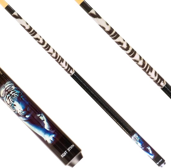 Biljartkeu - Pool Cue Keu - Biljart Spel - PU-lederlook Grip - 147 cm - Wit Tijger