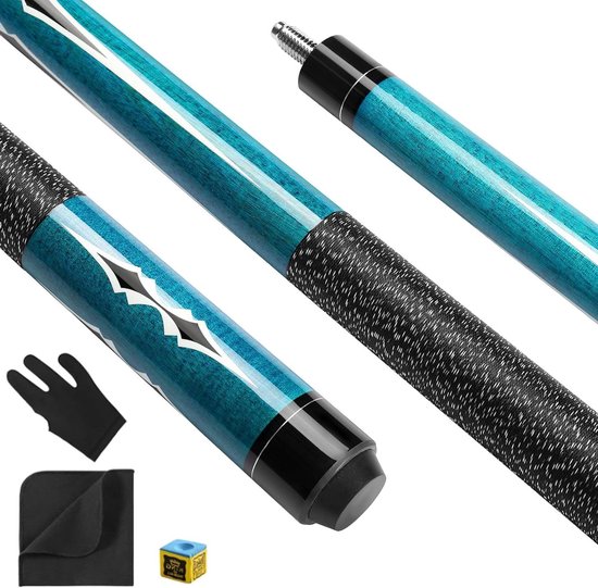 Biljartkeu - Poolstok - Biljart Spelen - Canadees Esdoornhout - 58 Inch - Blauw Patroon