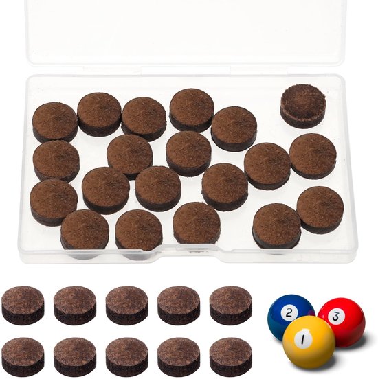 Biljartkeu Punten 20 Stuks - Rundleder 13mm - Vervangingsset - Biljartaccessoires - Snooker Tips - Handige Opberging - Keutips