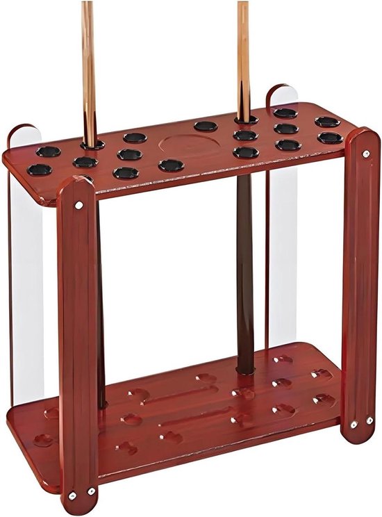 Biljartkeu Rek - Keu Houder - Biljart Spel Organiseren - 18 Keu Sleuven - 60x22x60 cm - Rood