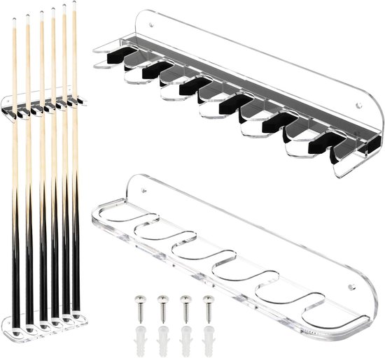 Biljartkeu Rek - Keuhouder Wandmontage - Biljartkamer Organiseren - Tweedelig Ontwerp - Houdt 6 Keuen - Transparant