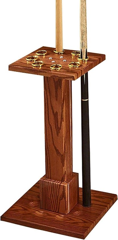Biljartkeu Rek - Poolkeu Houder - Biljart Accessoires Organiseren - Vrijstaand Vierkant Design - 55cm Hoog - Bruin