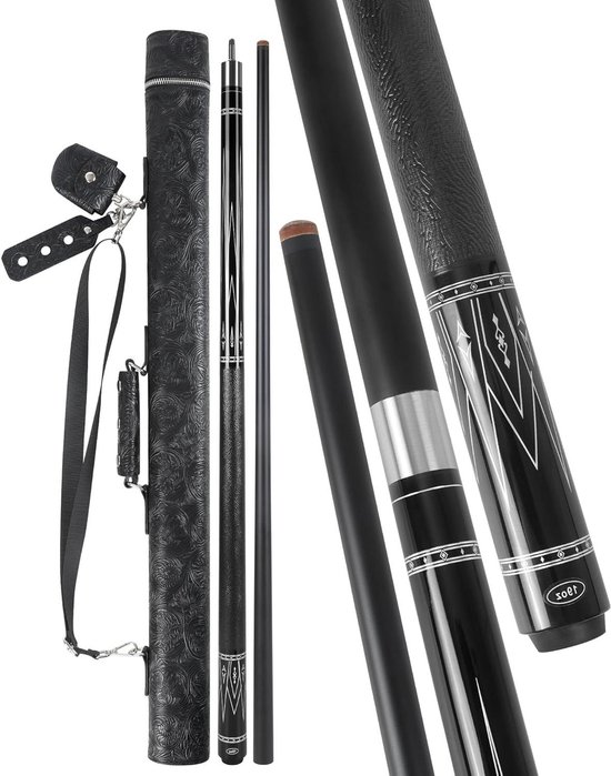 Biljartkeu Set - Poolkeu Met Koffer - Spel Verbeteren - Low Deflection Technologie - 147 cm - Zwart