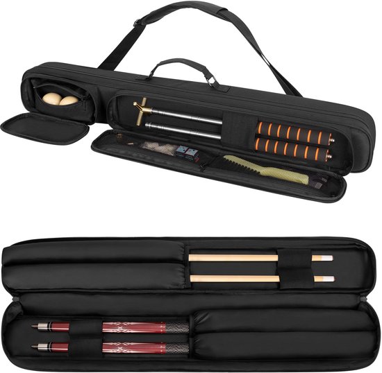 Biljartkeu Tas 2x2 Zwart Nylon - Pool Keu Draagtas - Waterbestendig Nylon - Voor Biljart En Snooker