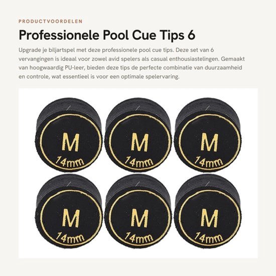 Biljartkeu Tips Professioneel - Vervangset van 6 - PU Leer - Multilaags - Geschikt voor Biljart/Snooker - Duurzaam en Stevig - Biljarttips