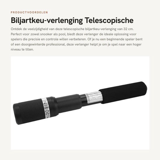 Biljartkeu Verlenging 32 cm - Telescopische Poolverlenger - Snooker Verlengstuk - Professionele Accessoires - Hoogwaardige Kwaliteit - Poolkeu