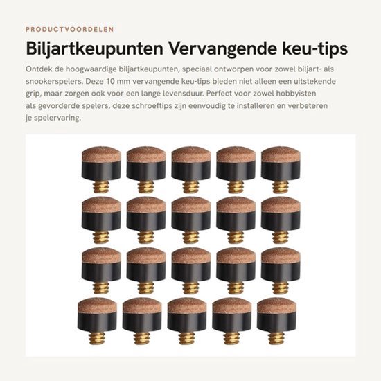 Biljartkeupunten 20 stuks - Schroefpunten 10 mm - Harde Leren Tips - Vervangende Keupunten - Hoogwaardige Kwaliteit - Eenvoudige Installatie