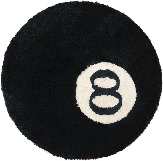 Biljartkleed Tapijt - 8 Bal Vloerkleed - Decoratie Woonkamer - Antislip Onderkant - 60 cm Rond - Zwart