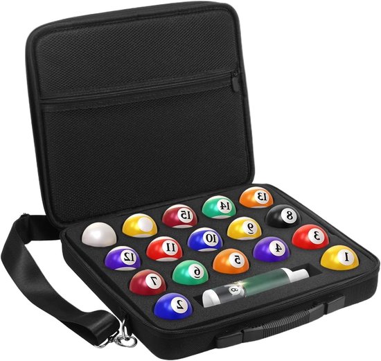 Biljartkoffer - Poolballen tas - Sport uitrusting - Geluidsarm transport - 36 x 32 x 7.5 cm - Zwart