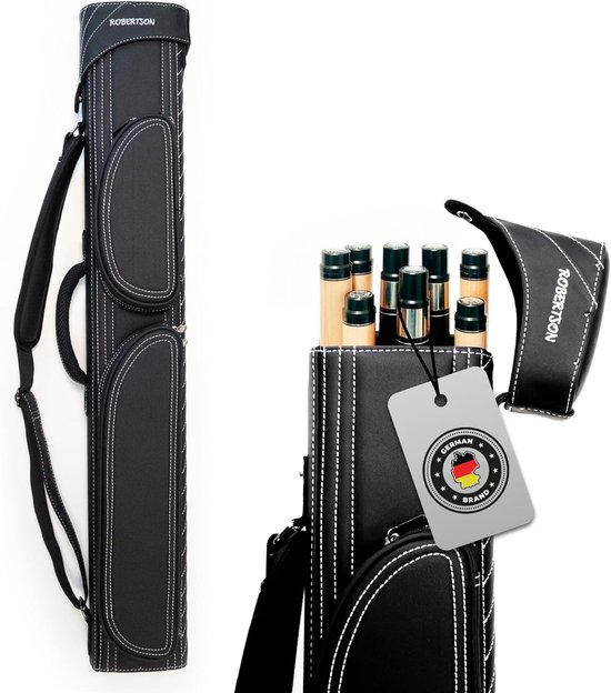 Biljartkoker Leder - Keu Koker - Biljart Transport - Handgemaakt Luxe Design - 3 Keus 2 Bovenstukken - Zwart van Merkloos