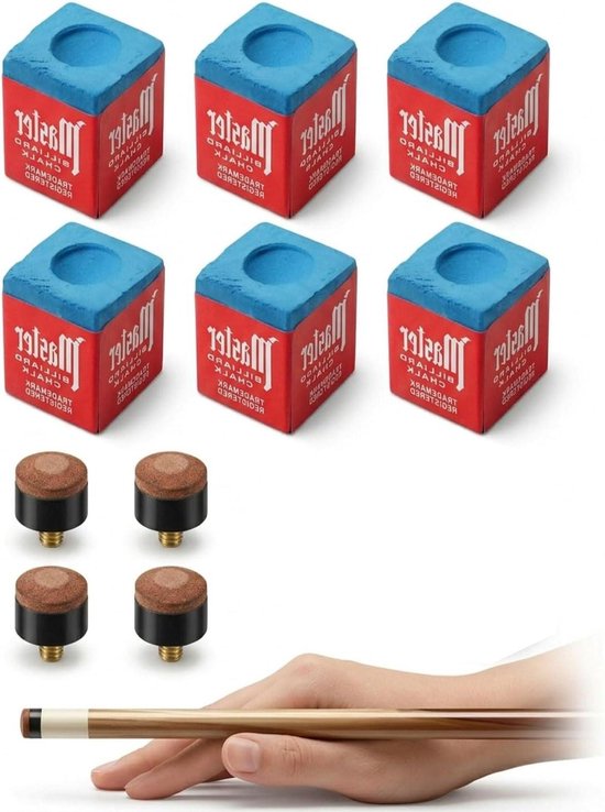 Biljartkrijt Set - Keu Accessoires - Nauwkeurige Controle - Compleet met Klemmen - 6 Stuks Krijt - Blauw