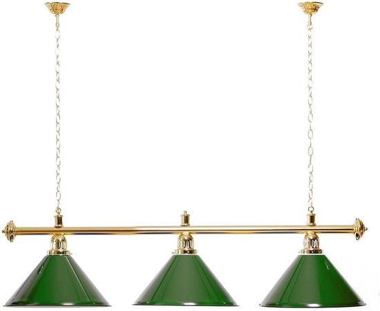 Biljartlamp 3 kappen - Poolverlichting - Verlichting van speeltafel - Optimale reflectie binnencoating - 150 cm lengte - Groen goudkleurig