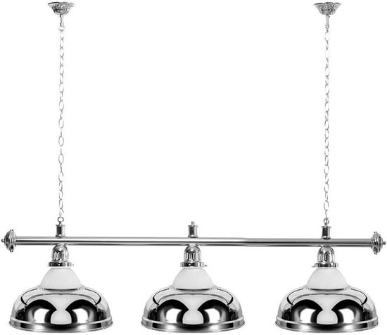 Biljartlamp 3 schermen - Pooltafel verlichting - Spel verlichten - Zilverkleurige houder - 150 cm lengte - Zilver