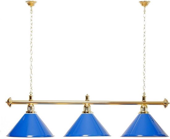 Biljartlamp met kappen - Hanglamp pooltafel - Verlichting boven tafel - Optimale reflectie - 150 cm lengte - Blauw goud