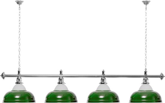 Biljartlamp - Pooltafel verlichting - Spel verlichting - 4 groene kappen - 180 cm lengte - Groen