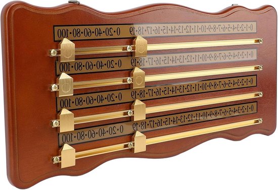 Biljartscorebord - Snooker keeper - Wedstrijden bijhouden - 4-baans ontwerp - 52 x 26 cm - Houtkleur