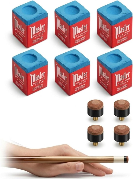 Billiard chalk set met 2 cue clips en 4 vervangende tips voor optimale biljartprestatie, accessoires voor nauwkeurige impactcontrole en cue-tip verzorging