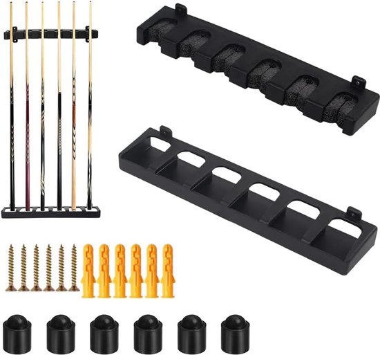 Billiard Cue Holder - Keu Opberger - Keus Organiseren - Inclusief Beschermhoezen - Voor 6 Keus - Zwart
