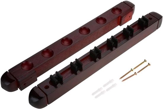 Billiard Cue Houder van Hout voor Wandmontage met 4 Schroeven en Uitschuifbare Kappen voor Biljartaccessoires