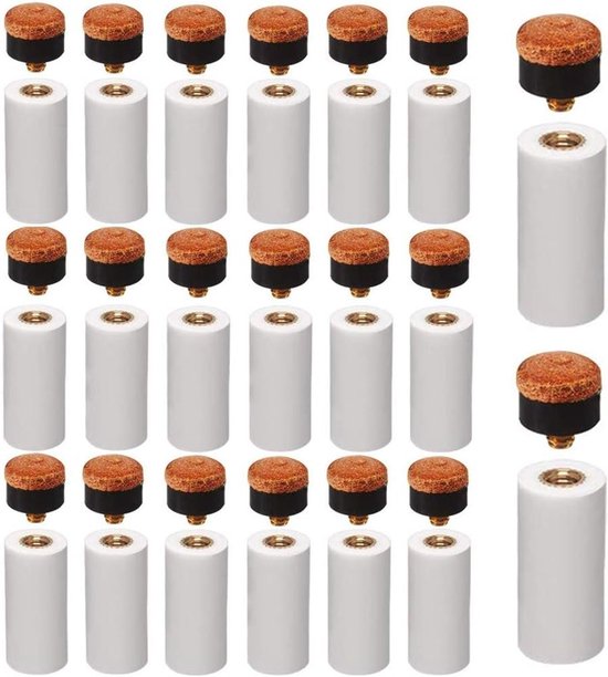 Billiard Cue Spitzen 20pcs 12mm Hard Vervangtips met Pool Queue Klemmen voor Snooker en Pool Sticks, Bruine Accessoires voor Biljartspellen
