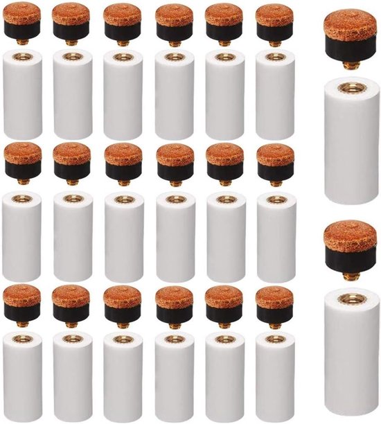 Billiard Cue Spitzen 20pcs 12mm Hard Vervangtips voor Biljartstokken met Pool Queue Klemmen en Snooker Accessoires, Bruine Game Points Set voor Biljartliefhebbers van Merkloos