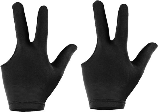 Billiard Handschoenen voor Snooker - 2 Stuks Drievinger Handschoenen van Spandex en Lycra voor Links en Rechts - Zwart van Merkloos