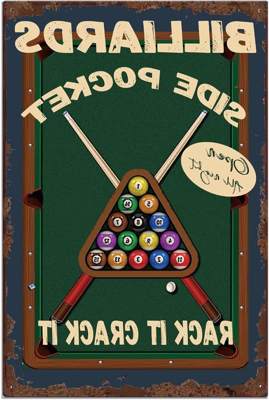 Billiard Metalen Bord - Pool Decoratie - Bar Decoreren - Voorgeboorde Gaten - 20 x 30 cm - Kleurrijk