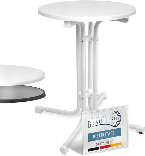 Bistrotafel Buiten Ø60cm inklapbare ronde tuintafel eettafel | hoogte 70cm wit terrastafel balkontafel campingtafel sta-tafel stabiele klapbaar klaptafel tuin tafel balkon Bistroni