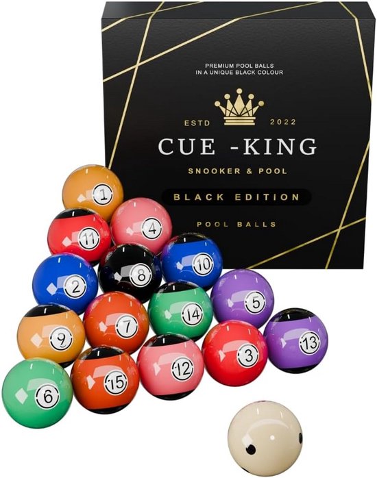 Black Edition poolballen 2-1/4 inch klasse AA+ met Pro Dotted Cue Ball - Premium pooltafelballen set van Merkloos