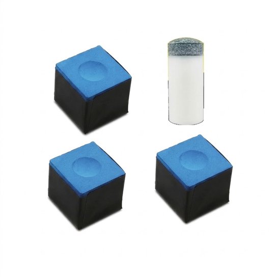 Blauw biljart krijt 4 stuks – keukrijt voor pool en snooker – 3 vierkante krijt blokjes met keu tip hulpmiddel – biljart accessoires voor 8 ball 9 ball en 10 ball