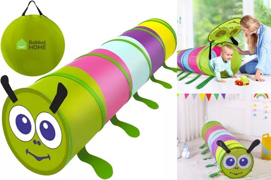 Bobbel Home Speeltunnel voor kinderen - Kruiptunnel Rups - 165x46cm - Inclusief Draagtas – Speeltent met tunnel - Kruiprol - Opvouwbaar – Speeltunnel voor Binnen en Buiten van Bobbel Home