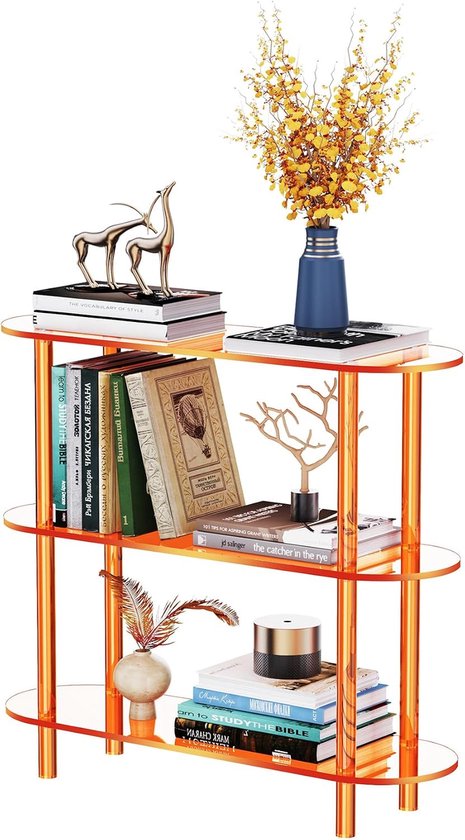 Boekenplank Transparante, Consoletafel Bijzettafel, Opbergorganizer Display Plank (3 Niveaus Oranje)